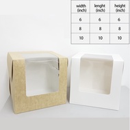 【10pcs】6"X6"X6"/8"X8"X8"/10"X10"X10"/12x12x12 gift box Kraft with  L- shape window  cake box <kotak 