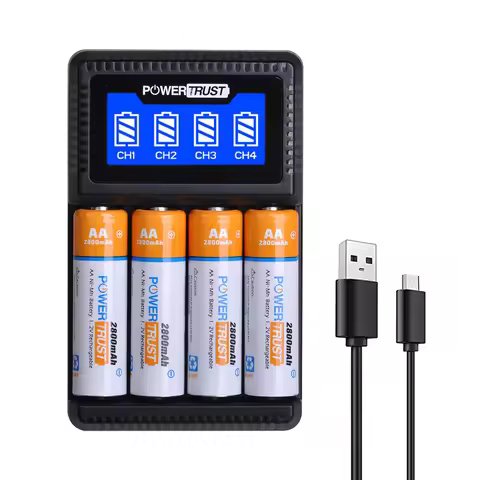 AA AAA NiMH Rechargeable Battery and Charger with LCD Display for AA AAA Calculator, MP3 Player, Ele