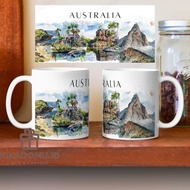 Australia Landmarks Watercolor City Clipart Around the World Souvenir Gift Ceramic Coffee Mug
