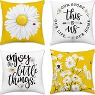 Linen Pillow Case Daisy "Enjoy..." Pattern Cushion Cover 40x40/45x45/50x50/60x60cm