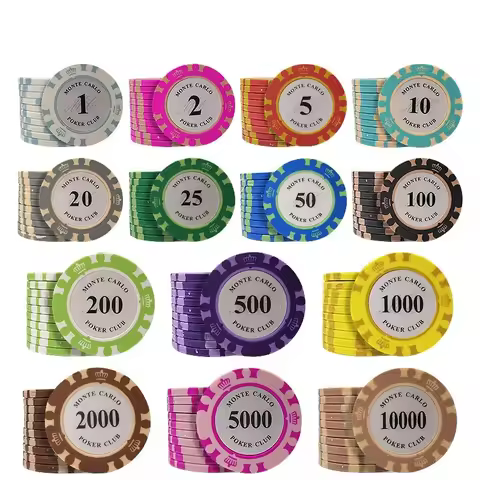 10pcs Clay Poker Chip Set Casino Coins Poker 40x3.3mm Metal Entertain Coins Dollar Monte Carlo Chips