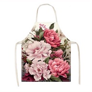 3D  Apron Linen dengan Corak 3D Mawar Berwarna-warni