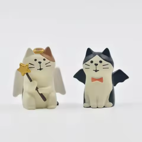 Angel Devil Decole Resin Cats Figurine Collect Lover Craft Model Home Decor Miniature Fairy Garden D