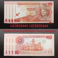 1Set4pcsRunningNumbers+FancyNumbers UZ3835441-444 100%New Malaysia S6 RM10 Jaffar Hussein Duit Lama 