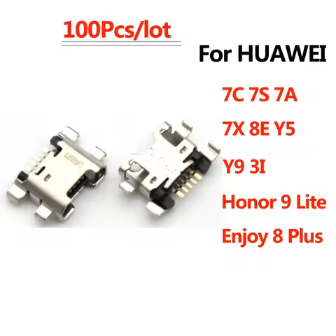 100pcs Micro USB Jack Charging Socket Port Plug Dock Connector 5pin For HUAWEI 7C 7S 7A 7X 8E HONOR 