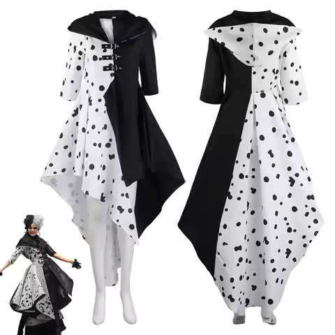 Anime Cruella cosplay costume dress set with gloves cloak Halloween carnival set adult female Cruell