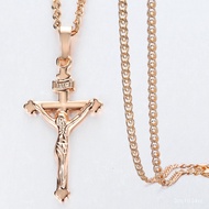 Religious Jesus Cross Necklace Rose Gold Crucifix Pendant Necklace for Men Women Fashion Jewelry Gif