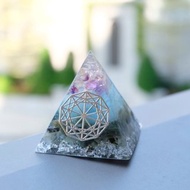 【超級七•海藍寶•綠髮晶】 奧根能量塔Orgonite (6cm/5cm)