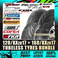 TAYAR MICHELIN,CONTINENTAL,CORSA TUBELESS TYRE 120/70-17+160/60-17 FOR NNINJA/VERSYS/Z650,TNT249S,TR