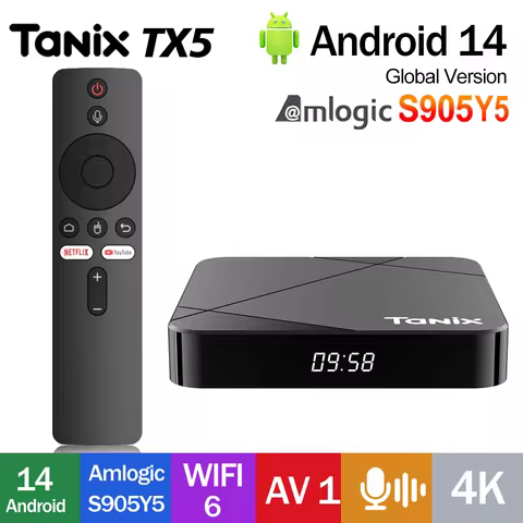 Tanix TX5 TV Box Amlogic S905Y5 Android 14.0 Smart TV Box 2.4G&5G Wifi6 Support 4K@60fps HDR10+ BT S