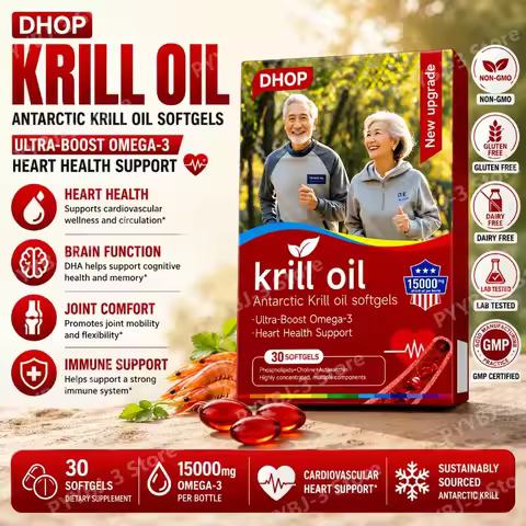DHOP Krill Oil Omega-3 Softgels Daily Cardiovascular Support Phospholipids Choline Astaxanthin Non-G