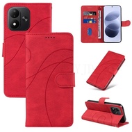 For Redmi Note 17 Pro Max Curved Lines Leather Card Slot Hand Strap Anti-Drop Shockproof Protective 