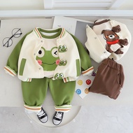 1-5 Year Baby Boy Clothing Set Spring Autumn Cartoon Frog&bear Baseball Coat + O-neck  Tshirt Pants 