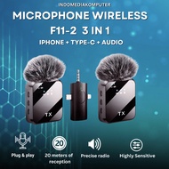 F11-2 3 In 1 Wireless Microphone for iPhone + Type-C + Audio Mic F11-2 Wireless 3in1 iPhone Type-C A