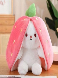 1入組18公分/7.2英寸草莓兔變身小兔子娃娃，布娃娃胡蘿蔔兔毛絨娃娃睡枕，草莓兔變身小兔子娃娃，布娃娃胡蘿蔔兔毛絨娃娃睡枕