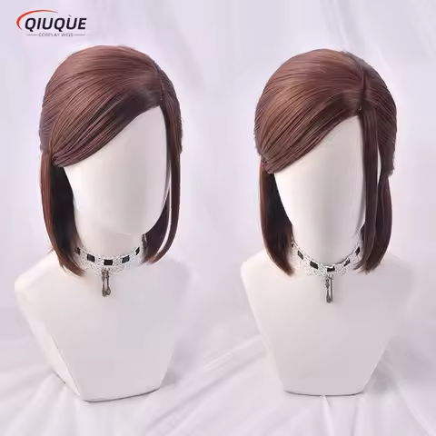 Game The Last of Us Ellie Cosplay Wig Brown Short Side Parting Styled Cosplay Wigs Heat Resistant Sy
