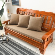 35D45D All-Season Sofa Linen Solid Wood Fabric Cover with Reinforced Seat Cushion Sponge Cushion Sea