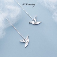 1000earring 925 Sterling Silver Orizuru Threader Earrings - Silver