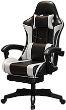 Ergonomic Gaming Chair with Foot Rest Armrest Multi-Angle Recliner Adjustable Office Computer Desk Chair (White/Black+Leg Rest)