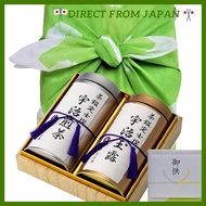 Kiyosui Uji Tea Gift Set - 150g x 2 of Gyokuro and Sencha, Furoshiki Wrap, Premium Green Tea, Gift f