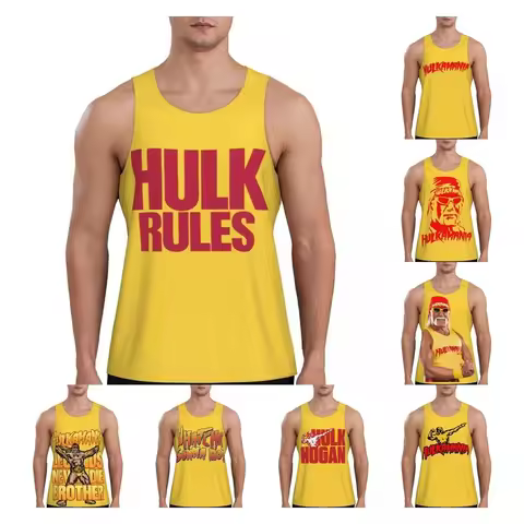Hulkamania Hulk Hogan Hulk Rules Mens Gym Clothing Fitness Sleeveless Shirt Breathable Bodybuilding 