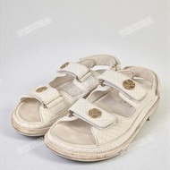 莉亞精品♡Chanel 金幣釦涼拖鞋 尺碼37 二手美鞋