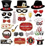 25Pcs Texas Hold'em Photo Booth Props with Stick, Las Vegas Selfie Props,777 Party Supplies,Playing 