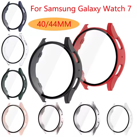 Glass+Case for Samsung Galaxy Watch 7 40mm 44mm, All-Around Screen Protector Hard PC Bumper Cover fo