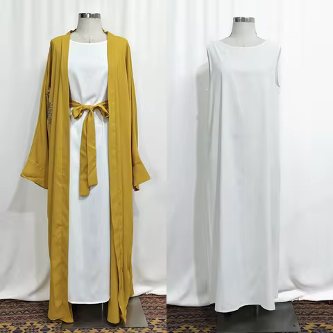 Middle East Ramadan Dubai Arab New Muslim Fashion Dress Set Embroidered Stickers Dubai Elegant Abia 