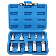 MAINAUSHUI6K 10PCS Triple Square Bit Socket Set, 12 Point Profile 1/4 3/8 1/2 Inch Drive 12 Point Bi