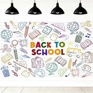 Back to School Backdrop 7X5FT, White Brick Wall with Painted Pencils House Books Pattern, Classroom 