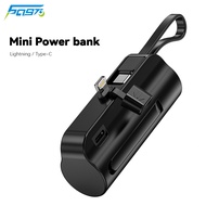 Mini Power Bank 5000mAh Built in Cable Portable Charger PowerBank External Battery Bank For iPhone Samsung Xiaomi Huawei Airpods Black IOS 5000mAh