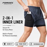 FORCEX Men's Gym Shorts 2-in-1 Sports Shorts Reflective Zip Pocket for Training