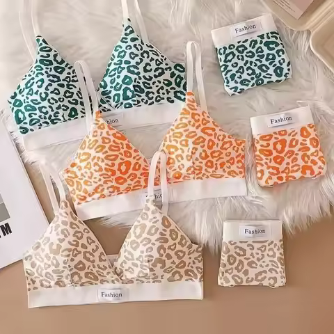 Summer New Women's Leopard Print Traceless and Steel Rim Bra Adjustable Shoulder Strap Back Women's