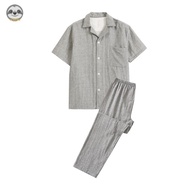 <901>HOT”Muji ชุดนอนเสื้อแขนสั้น กางเกงขายาว ผ้าฝ้าย สองชั้น สไตล์ญี่ปุ่น แฟชั่นฤดูร้อน สําหรับคู่รั
