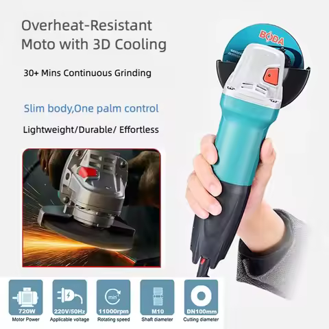 BODA G21-100 720W Angle Grinder,Electric Grinder Tool, Metal,Stone,Wood,Tile Cutter&Polisher,11000RP
