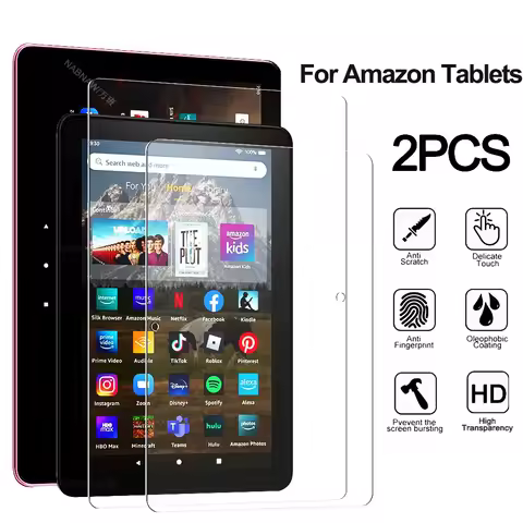 2Pcs HD Anti Scratch Tempered Glass Screen Protector For Amazon Kindle Fire HD 7 8 10 Kids Pro Plus 