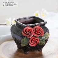Black Pottery Clay Three-Dimensional Succulent Flower Pot Stoneware Hand Painted Succulent Bonsai Porcelain Minimalist Breathable Succulent Flower Pot