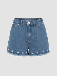 Cider Denim Floral Fringe Shorts