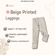IBE Kids Girl HM Beige Printed Leggings  | 2 – 10 Years | Soft & Stylish Everyday Wear