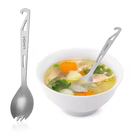 Lixada Stainless Steel Spork Long Handle Spork with Bottle Opener Lightweight Outdoor Dinner Spork F