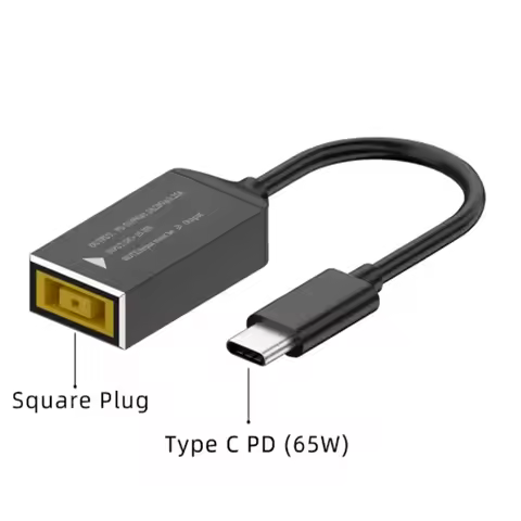 65W USB C Type C PD Fast Charging Cable for Lenovo Laptop Charger Dc Square Plug to Type C PD Adapte