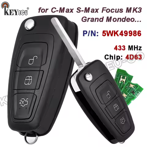 KEYECU 434MHz 4D63 Chip 5WK49986 for Ford C-Max S-Max Focus MK3 Grand Mondeo 2010-2018 Replacement R