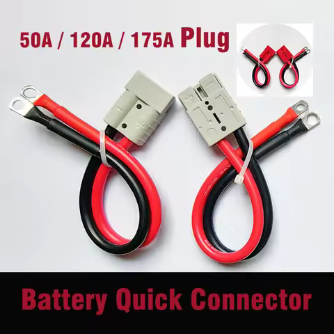 50amp Double Pole 600V Plug With 8AWG 7AWG 6AWG Heatproof Silicone Rubber Cable For Forklift Battery