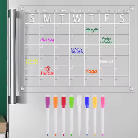 Magnetic Fridge Calendar Acrylic Weekly Dry Erase Board Clear Magnet Monthly Planner Whiteboard 16"x