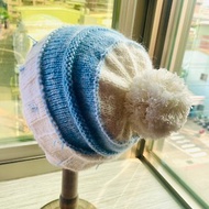 革物製織 圓圓圈圈天藍baby merino wool 喀什米爾羊毛帽毛球款