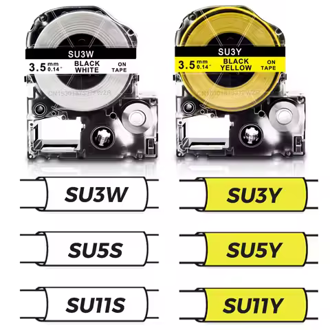 3.5/5/11mm Label Heat Shrink Tube SU5S SU11S SU5Y SU11Y SU3Y SU3W Compatible for Epson LabelWorks LW