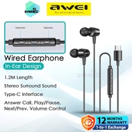Awei TC-1 Wired Earphone Stereo Surround Sound 1.2M Length Wired Earphone In-Ear Type-C Headphone Aw