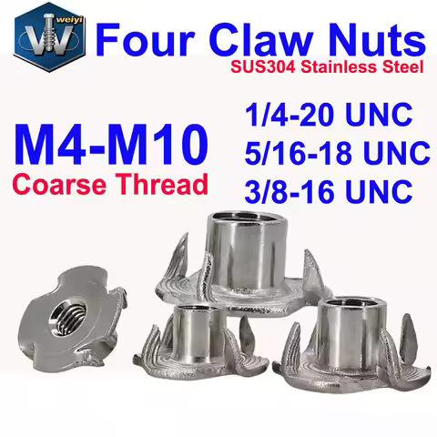 Weiyi 304 Stainless Steel M4 M5 M6 M8 M10 1/4-20 5/16-18 3/8-16 Four Claws Prongs Knock In Wood Capt