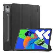 全城熱賣 - 適用於聯想 小新Pad Pro 12.7 2025 ENKAY 三折卡斯特紋+塑料底殼帶支架功能智能休眠保護套（黑色）